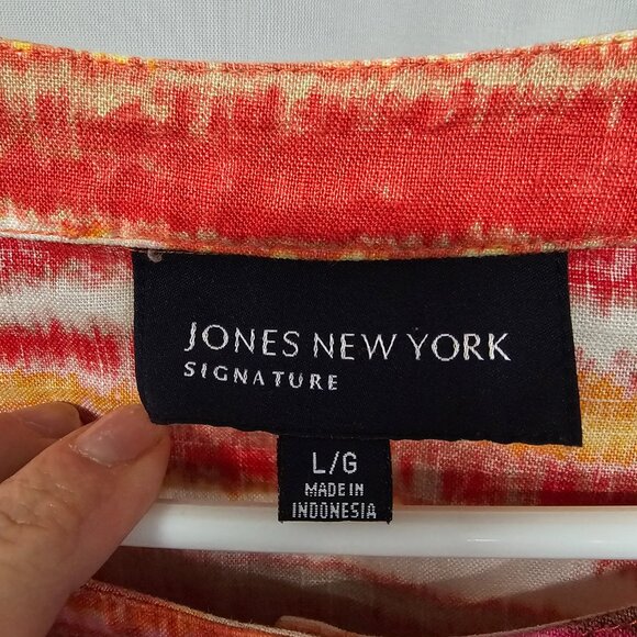 Jones New York Blouse Stripes Linen Pink Festival Summer Beach L - Picture 6 of 10